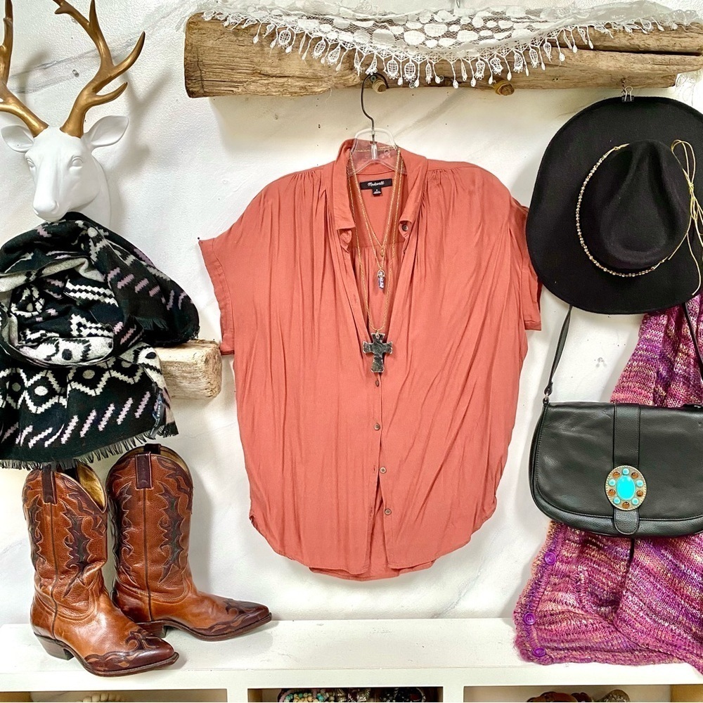 Madewell Dusty copper Button-Up Top/cover up boho blouse w prairie vibe
